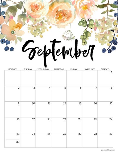 September 2024 Monday start calendar page to print for free with beautiful floral design Calender Print, Paper Trail Design, Free Printable Calendar Templates, Floral Calendar, September Calendar, Monthly Planner Template, Trail Design, Planner Organisation, Calendar Download