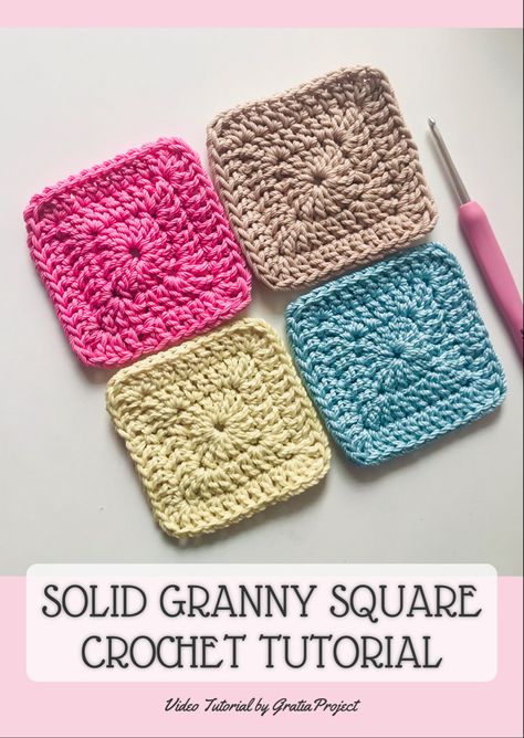 Granny Square Solid Pattern, 5 Inch Granny Square Patterns, Easy Solid Granny Square Crochet, Mini Crochet Squares, Tight Granny Square Crochet, Basic Granny Square Blanket, Single Color Granny Square Crochet, Granny Square Crochet Pattern Easy Video Tutorials, Plain Granny Square Crochet