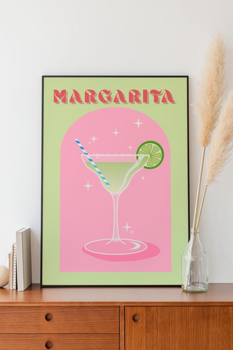 Margarita Print, Colorful Cocktail Printable Wall Art, DIGITAL DOWNLOAD, Bar Cart Decor, Retro Cocktail Poster, Bar Cart Wall Art Margarita Poster, Tropical Poster, Colorful Cocktails, Bar Cart Art, Bar Cart Decor, Pink Print, Retro Vintage, Printable Wall Art, Poster Art