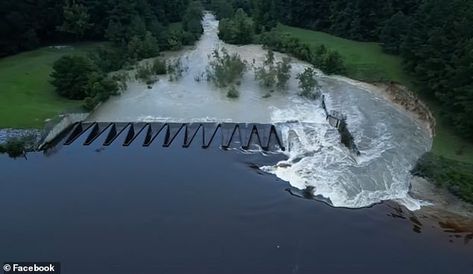 Drone footage showed a 100-foot dam breach in Mississippi Sunday night amid a heavy storm in the area, with officials saying it could cause 'life-threatening' flash floods Flash Flood, Flood Warning, Drone Footage, Severe Storms, Moving Water, Higher Ground, National Weather Service, Farm Heroes, Break In