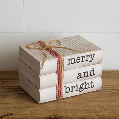 MERRY AND BRIGHT | Shop Sales Events Antique Farmhouse Diy Book Ideas, Hymnal Crafts, Fake Books Decor, Christmas Treat Ideas, Christmas Craft Decor, Stamped Books, Decorating Books, Book Painting, Books Christmas