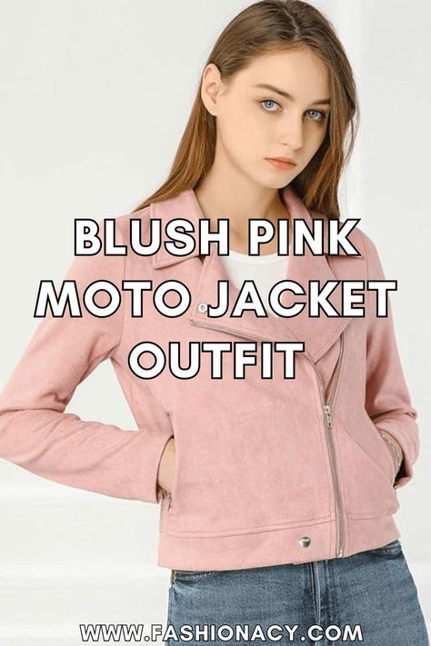 Blush Pink Moto Jacket Outfit Pink Moto Jacket Outfit, Pink Leather Jacket Outfit, Moto Jacket Outfit, Pink Moto Jacket, Leather Jacket Outfit, Pink Leather Jacket, Versatile Jacket, Leather Jacket Outfits, Jacket Outfit