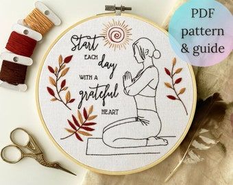 Yoga Embroidery, Gratitude Yoga, Christian Embroidery, Simple Hand Embroidery Patterns, Embroidery Hoop Wall Art, Hand Embroidery Kits, Hand Embroidery Patterns Flowers, Hand Embroidery Kit, Daily Gratitude