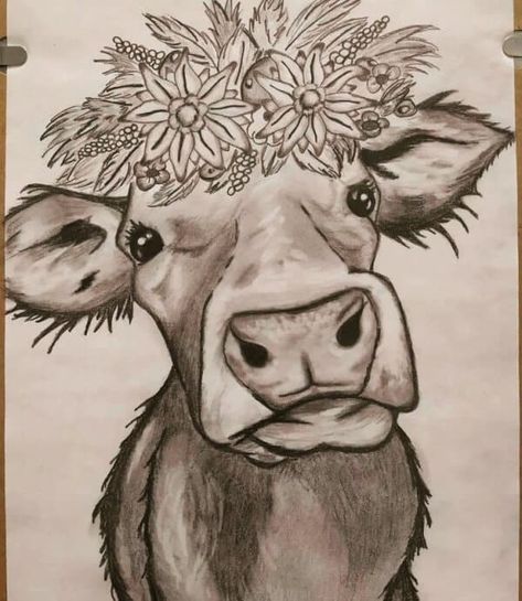 Farm Animal Drawings Sketches, Cute Cow Art Drawing, Cute Country Drawings, Cow Drawing Pencil, Farm Drawing Ideas, Cow Sketch Easy, Cow Sketch Drawings, Drawings Of Cows, Cute Cow Sketch