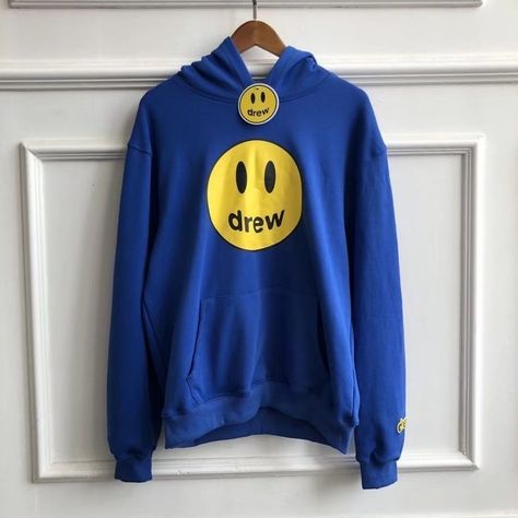 Justin Bieber Sweatshirt, Drew House, Harajuku Hoodie, Printed Hoodies, Men Hoodies, Blue Hoodie, Smile Face, Hooded Pullover, Casual Hoodie