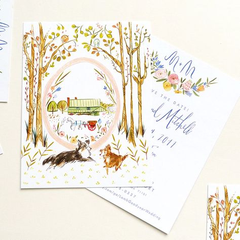 Jolly Edition Blog Post May 2017 custom wedding Save the Date - fairy tale cover inspired piece. Save The Date Drawing, Watercolor Invitations Wedding, Jolly Edition, Business Packages, Painted Wedding Invitation, Flowers Watercolour, Illustrated Wedding Invitations, Design Invitation, Gifts For The Home