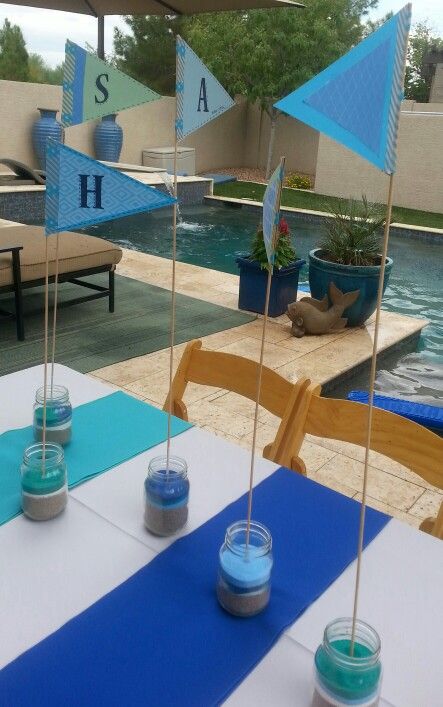 Henry's swim party Swim Team Party Centerpieces, Graduation Swim Party Ideas, High School Swim Team Banquet Ideas, Swim Centerpieces Banquet, Swim Party Ideas, Swim Meet Decorations, Dinner Hosting Ideas, Swim Team Party, Swim Banquet