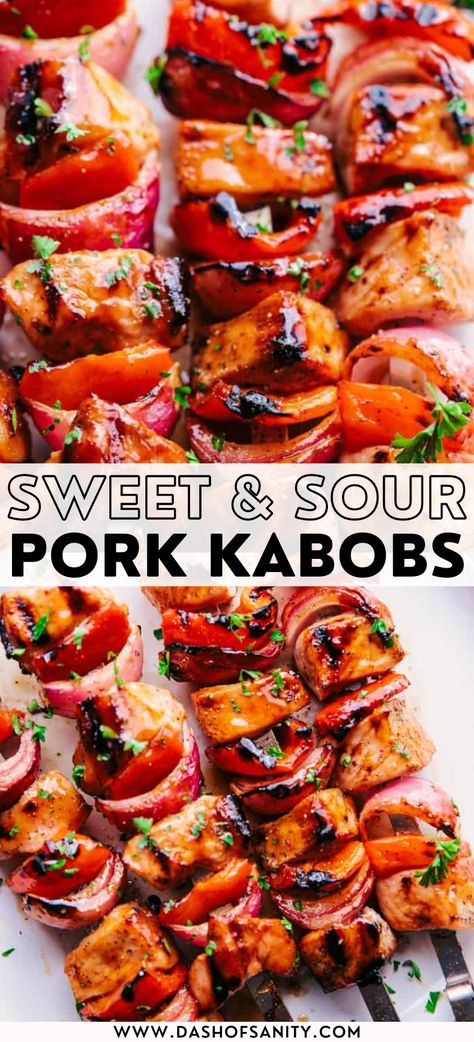 Sweet Sour Pork, Pork Kebabs, Pork Kabobs, Pork Skewers, Easy Grilling Recipes, Sweet Pork, July Recipes, Free Lunch, Easy Grilling