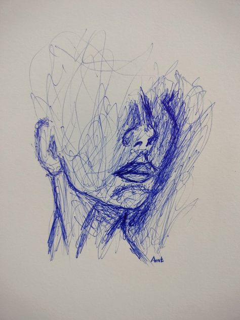 Tried from a pin Blue Ball Pen Art, Blue Pen Sketch Simple, Bic Pen Drawing, Blue Pen Drawing, Hatching Drawing, Hatch Drawing, Pen Art Work, Bic Pens, Blue Pen