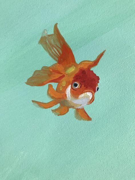 Goldfish Bowl Painting, Goldfish Art Illustrations, Goldfish Drawing, Goldfish Painting, Goldfish Art, Painting Pottery, Anime Reference, Library Art, Wall Paintings