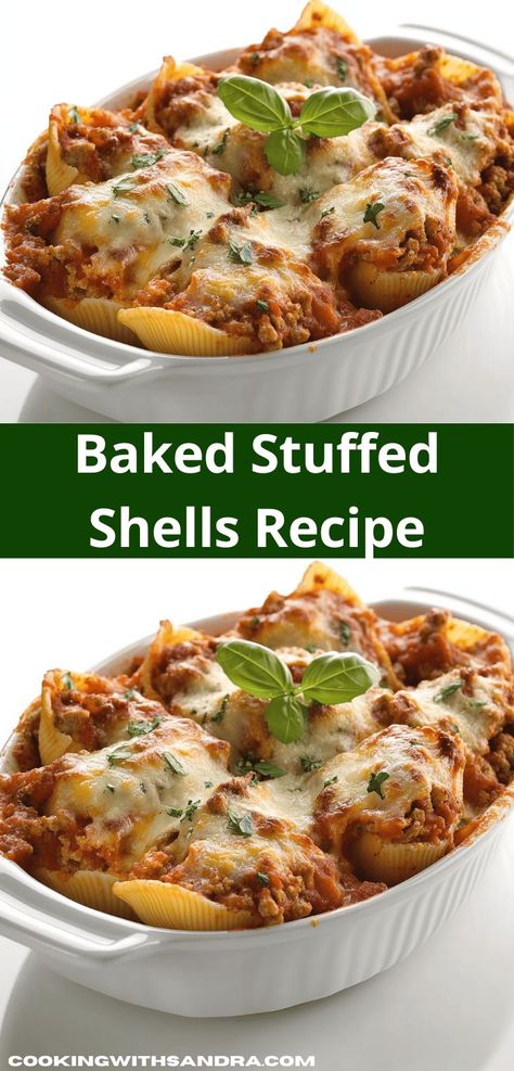 Need a quick dinner idea? This Baked Stuffed Shells Recipe offers a simple yet hearty solution. With minimal prep and maximum flavor, it’s perfect for those hectic evenings when time is short. Baked Stuffed Shells, Comfort Pasta Dishes, Comfort Pasta, Yummy Casserole Recipes, Shells Recipe, Italian Comfort Food, Hearty Casseroles, Crowd Pleasing Recipes, Stuffed Shells Recipe