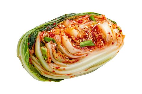 Crisp bok choy lettuce seasoned with red chili and topped with green onions as Baechu kimchi isolated on white. stock photo Baechu Kimchi, Vector House, White Stock, Red Chili, Stock Photography Free, White Photo, Green Onions, Kimchi, Onions