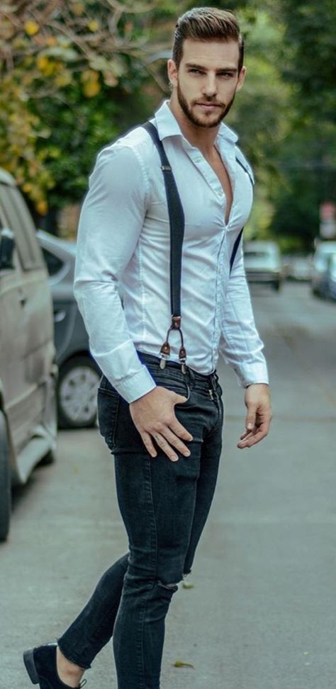 Suspenders Men Fashion, Suspenders Fashion, Suspenders Outfit, Suspenders Men, Mens Fashion Wear, Mens Fashion Smart, Mens Casual, Mens Casual Outfits, Mens Fashion Trends