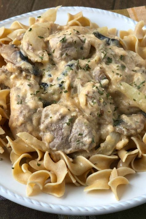 Let's learn how to cook pork stroganoff at home Pork Stroganoff Recipes, Leftover Pork Stroganoff Recipes, Leftover Pork Loin Stroganoff, Pork Stroganoff Recipe, Beef Stroganoff With Golden Mushroom, Pork Rub, Button Mushroom, Pork Fillet, Beef Stock