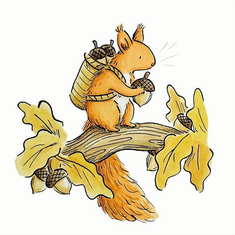 Squirrel Illustration Drawing, Squirrel Drawing Sketches, Fall Animal Drawings, Cute Chipmunk Drawing, How To Draw A Squirrel, Cute Squirrel Drawing, Squirrel Doodle, Squirrel Illustrations, Squirrel Sketch