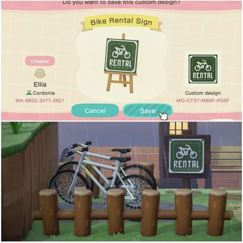 Sign: bike, rental, chalk, chalkboard Acnh Rental Sign, Acnh Bike Rental Design, Acnh Chalk Codes, Acnh Museum Sign, Animal Crossing Welcome Sign, Bike Rental Animal Crossing, Acnh Bike Path, Acnh Welcome Sign Code, Acnh Bike Rental