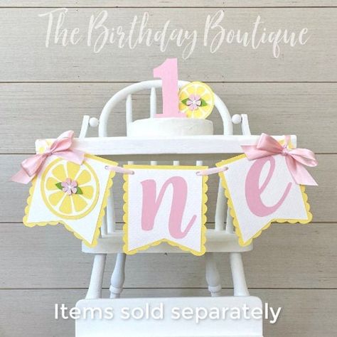 Lemon 1st Birthday, Lemon Birthday, Pink Lemonade Party, Lemonade Party, First Birthday Party Decorations, 1st Birthday Themes, Confetti Birthday, Girl Birthday Themes, First Birthday Banners