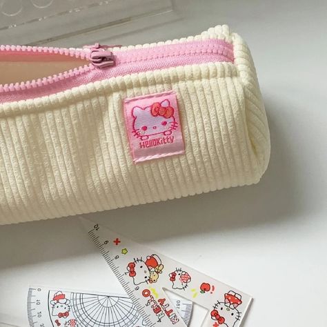 Aesthetic Sewing Projects, Hello Kitty Pencil Case, Things In My Bag, Aesthetic Sewing, Fabric Pencil Case, Stationary School Supplies, Heart Nail Designs, Cute Stationary School Supplies, Teacher's Pet