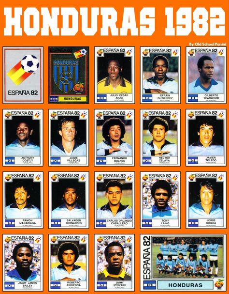 Honduras team stickers for the 1982 World Cup Finals. Hero Sandwich, 1982 World Cup, World Cup Final, Football Design, Toledo, Honduras, World Cup, Soccer, Football