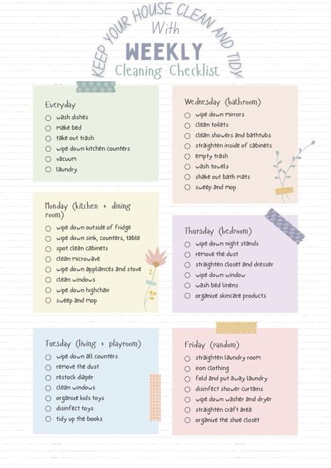 Discover the secret to a tidy home with a weekly cleaning schedule! Say goodbye to clutter and embrace the serenity of a well-kept space. Easy-to-follow plan ensures your house stays organized and inviting all week long. #TidyHome #WeeklyCleaning #HomeOrganization #Guide #Motivation #Creating #Schedule #Tidy #Ultimate #a #Home #Home #HomeTrends #Ultimate #for #to #a #Cleaning #The #Inspiration Cleaning Schedule For Apartment, Schedule Organization Ideas, Clean House Routine, Lazy Cleaning Schedule, Whole House Cleaning Schedule, How To Keep House Clean, Cleaning Schedule For Stay At Home Mom, Weekly House Cleaning Checklist, Weekly House Cleaning Schedule