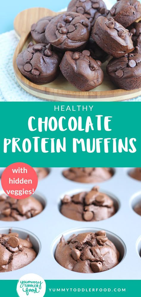 Healthy Protein Muffins, Veggies For Kids, Chocolate Protein Muffins, Healthy Chocolate Muffins, Protein Dinner, Healthy Protein Snacks, Protein Muffins, Hidden Veggies, Breakfast Idea