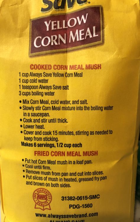 Fried Corn Meal Mush Recipes, Corn Meal Mush Fried, Fried Cornmeal Mush Recipe, Corn Mush Recipe, Homemade Mush, Corn Meal Mush Recipe, Cornmeal Mush Recipe, Recipe For Corn Meal Mush, Mush Recipes