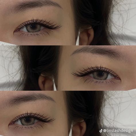 Asian Cat Eye Lash Extensions, Doll Eye Lash Extensions Asian, Asian Eyelash Extensions Styles, Cat Lash Extensions, Monolid Lash Extensions, Eyelash Extensions Asian, Asian Eyelash Extensions, Types Of Eyelash Extensions Styles, Manhwa Lashes