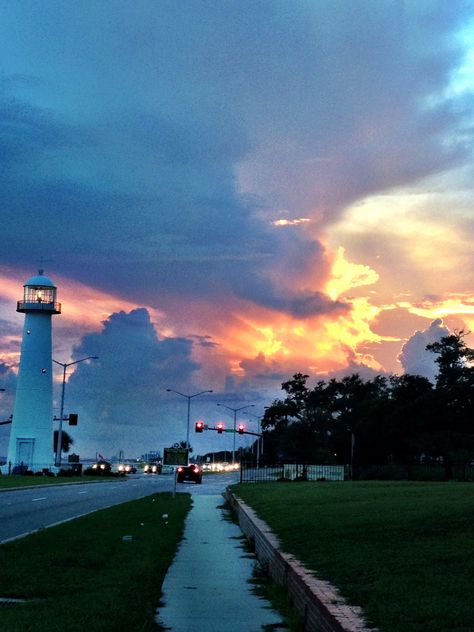 Magnificent Sunset Biloxi, Mississippi Mississippi Aesthetic, Military Time, Mississippi Travel, Biloxi Mississippi, Ocean Springs, Sea To Shining Sea, Quiet Beach, Romantic Escapes, Light Houses