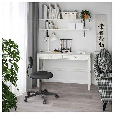 HEMNES Desk with 2 drawers - white stain - IKEA Ikea Hemnes Desk, Hemnes Desk, Ikea Office Desk, Ikea 2015, Desk Idea, Hack Ikea, Kura Bed, Drawer Lights, Corner Desk Office