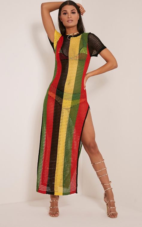 Riana Striped Side Split Knitted Maxi Dress Image 2