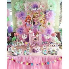 Winx Themed Birthday Party | Party ... Club Party Decorations, Winx Club Party, Fairy Room Ideas, Kids Candy Bar, Disney Theme Party, Butterfly Party, Fairy Parties, Princess Birthday Party, Party Entertainment