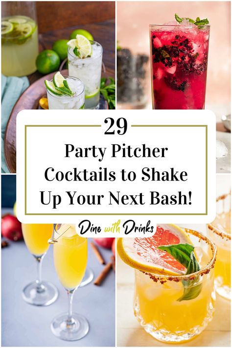 Collage of 4 party pitcher cocktails. Pitcher Cocktails New Years, Mocktails For A Crowd Pitcher Drinks, Pitcher Cocktails Winter, Christmas Pitcher Cocktails, Pitcher Cocktail Recipes, Cocktail Pitchers, Sidecar Cocktail, Bookish Christmas, Pitcher Drinks