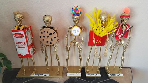 Halloween Party Trophy, Halloween Neighborhood, Halloween Trophies, Skeleton Costumes, Trophy Ideas, Gamer Stuff, Spooky Party, Skeleton Costume, Office Decorations