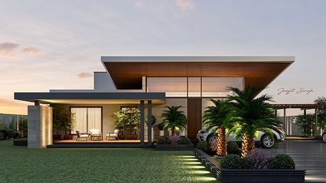 Center House on Behance Office Elevation, Muji Design, Urban Houses, Modern Bungalow House Design, Home Designs Exterior, One Storey House, Contemporary House Exterior, Modern Contemporary Homes, Modern Bungalow House