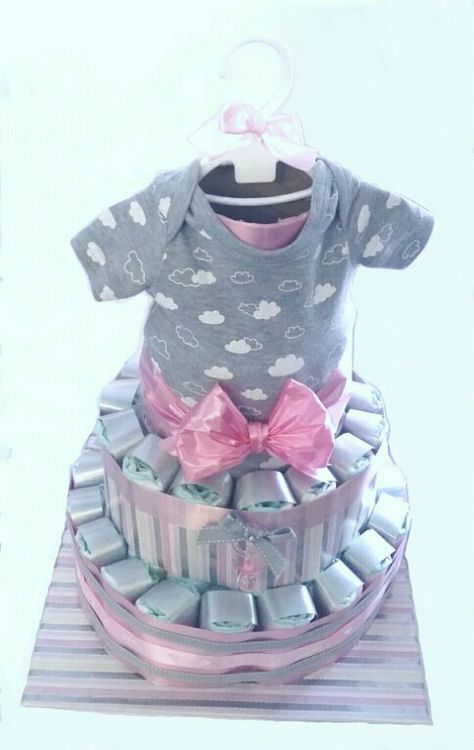 Girl diaper cake, Girl nappy cake, Cloud themed nappy cake, Baby shower gift. Done by the Nappy Cake Bakery Nappy Cake Ideas, Cheap Baby Shower Gifts, Diaper Cake Girl, Baby Nappy Cakes, Baby Tea, Baby Shower Wreath, Girl Diaper Cake, Baby Shower Gift Box, Diaper Gifts