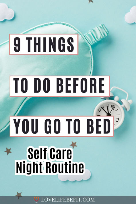 Sleep better with a good self care night routine and you'll awaken refreshed, full of positivity and ready to take on the day. Follow this self care night routine list for a good night's sleep, better productivity and self-improvement. How To Go To Bed Early, How To Sleep Through The Night, Tips For Better Sleep, Sleep Hygiene Routine, Good Sleep Schedule, Night Routine List, Make Time For Me, Healthy Night Routine, Self Care Maintenance