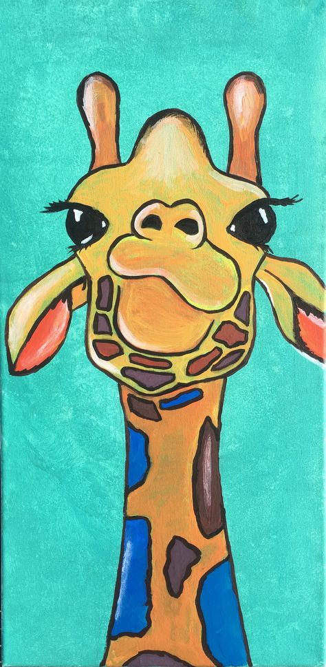 Giraffe Canvas Painting, Giraffe Painting Easy, Easy Giraffe Painting, Cute Animal Paintings Easy, Acrylic Animal Paintings Easy, Easy Animal Paintings, Animal Paintings Easy, Giraffe Drawing, Cute Easy Paintings