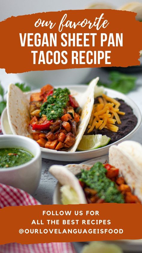 Looking for a delicious and easy weeknight dinner option? Look no further than these mouthwatering vegetarian sheet pan tacos! Packed with flavor and loaded with fresh veggies, this recipe is sure to be a hit with the whole family. Whether you're a vegetarian or just looking to mix things up, these tacos are the perfect way to satisfy your cravings without sacrificing taste or nutrition. So why wait? Head to the kitchen and whip up a batch today! Sheet Pan Tacos, Vegetarian Sheet Pan, Pan Tacos, Vegan Sheet Pan, Vegetarian Tacos Recipes, Vegetable Tacos, Vegetarian Taco, Oven Vegetables, Taco Fillings