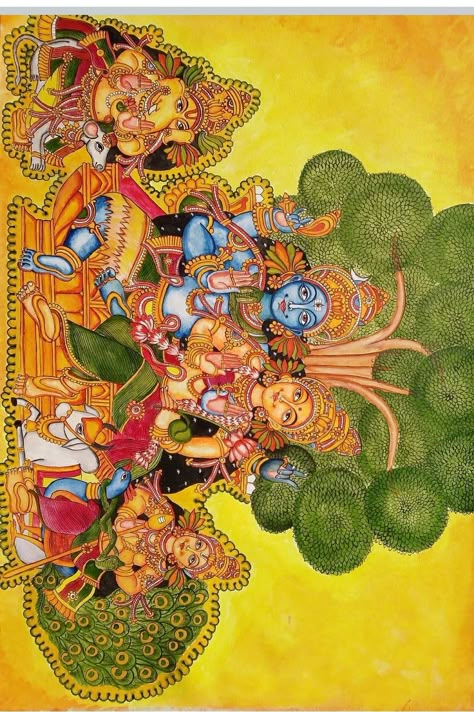 Kerla Murals, Kerala Mural Art, Ravivarma Paintings, Chitre, Mural Art Design, Mural Paintings, Buddhist Art Drawing, Kerala Mural Painting, Kalamkari Painting