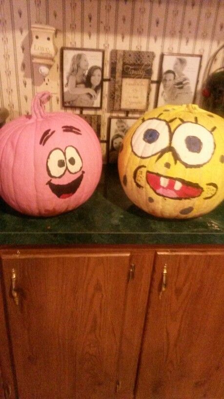 Patrick and sponge Bob pumpkin Sponge Bob Pumpkin, Spongebob Pumpkin Carving, Spongebob Pumpkin, Bob And Patrick, Painting Pumpkins, Pumpkin Carvings, Halloween Pumpkins Painted, Sponge Bob, Pumpkin Painting