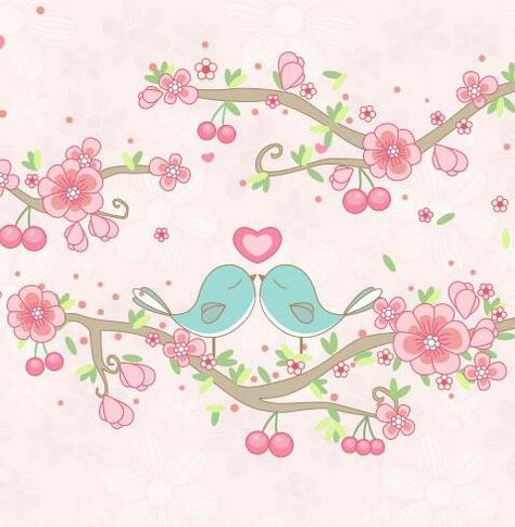 Lovebirds Kissing in Tree Pink/Turquoise Love Bird Doodle, Birds Kissing, Happy Illustrations, Kissing Drawing, Birds Drawing, Animal Illustrations, Pink Turquoise, Cute Birds, Birdy