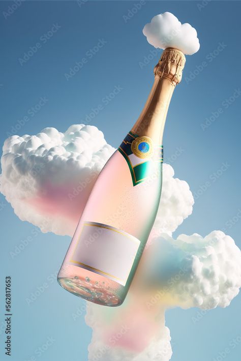 Champagne Party, Pink Drinks, Liquor Bottles, Sky And Clouds, Liquor, Blue Sky, Stock Illustration, Champagne, Drinks