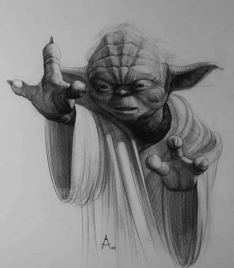 Master Yoda Art, Pencil Sketch Tutorial, Yoda Drawing, Yoda Art, Star Wars Painting, Master Yoda, Star Wars Models, Tattoo Master, 3d Art Drawing