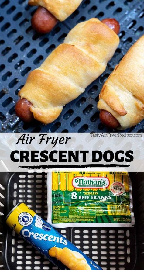 Air Fryer Crescent Roll Hot Dogs, Hot Dog Crescent Rolls Air Fryer, Croissant Wrapped Hot Dogs, Croissant Hot Dogs Crescent Rolls, Airfryer Croissant, Crescent Roll Hot Dogs, Appetizer Foods, Airfryer Snacks, Airfryer Food