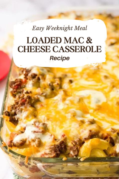 If this recipe doesn’t SCREAM comfort food, I don’t know what does! This Loaded Mac & Cheese Casserole is packed with cheesy, meaty goodness! This dish comes together in seriously no time at all and it’s a meal that the entire family will love. Made with macaroni noodles, ground beef, garlic, marinara sauce, canned tomatoes, and of course, cheese! You probably already have all these ingredients on hand, let’s get cooking! Cheesy Beef Macaroni Casserole, Baked Mac And Cheese With Ground Beef, Crockpot Beef Mac And Cheese Recipe, Macaroni Noodles And Ground Beef, Macaroni And Ground Beef Casserole, Macaroni And Cheese Casserole With Meat, Hamburger Meat And Mac And Cheese, Mac And Cheeseburger Casserole, Macaroni Baked Casserole