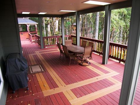 Trex Brasilia Deck with Inlay! http://tntbuildersinc.com Deck Designs Backyard, Trex Deck, Deck Builders, Willamette Valley, House Features, Outside Living, Deck Ideas, Composite Decking, Decks And Porches