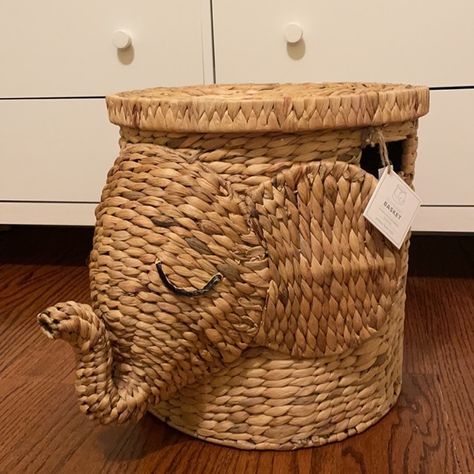 🌿🐘 POTTERY BARN KIDS ELEPHANT BASKET 🐘🌿 Elephant Basket, Jungle Themed Nursery, Themed Nursery, An Elephant, Wicker Laundry Basket, Pottery Barn Kids, Storage Basket, Storage Baskets, Pottery Barn