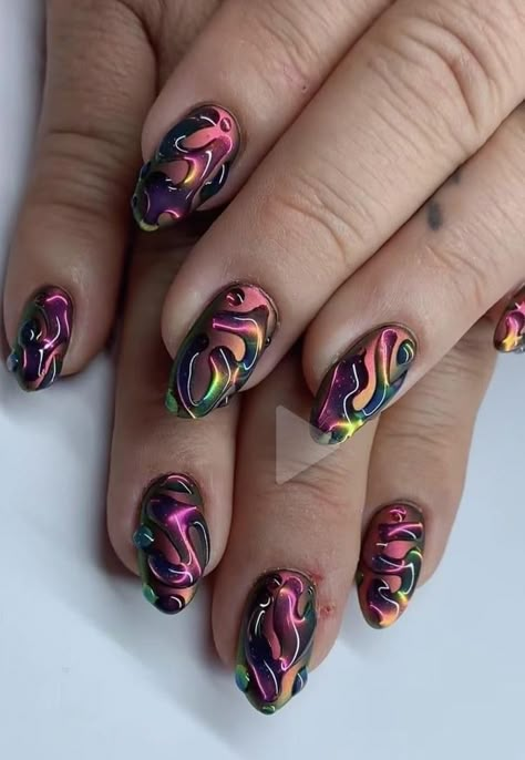 Funky Nail Art, Retro Nails, October Nails, Colorful Nails, Grunge Nails, Her Nails, Get Nails, Fire Nails, Funky Nails