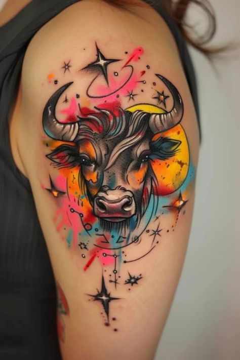 Looking for Taurus Zodiac tattoo ideas? Here are some unique design inspirations for the Taurus Zodiac tattoo. From traditional to neo-traditional, colorful to small, thigh to sleeve options, we've got you covered. Discover creative ways to represent your Taurus sign through beautiful tattoos that express your personality and style. Whether you're a woman seeking arm tattoo ideas or simply looking for striking designs, these Taurus Zodiac tattoo concepts will help inspire your next ink masterpie Bison Tattoo Ideas, Taurus Zodiac Tattoo, Taurus Tattoo Designs, Bison Tattoo, Bull Taurus, Taurus Tattoo, Monochromatic Aesthetic, Skull Designs, Bull Tattoos