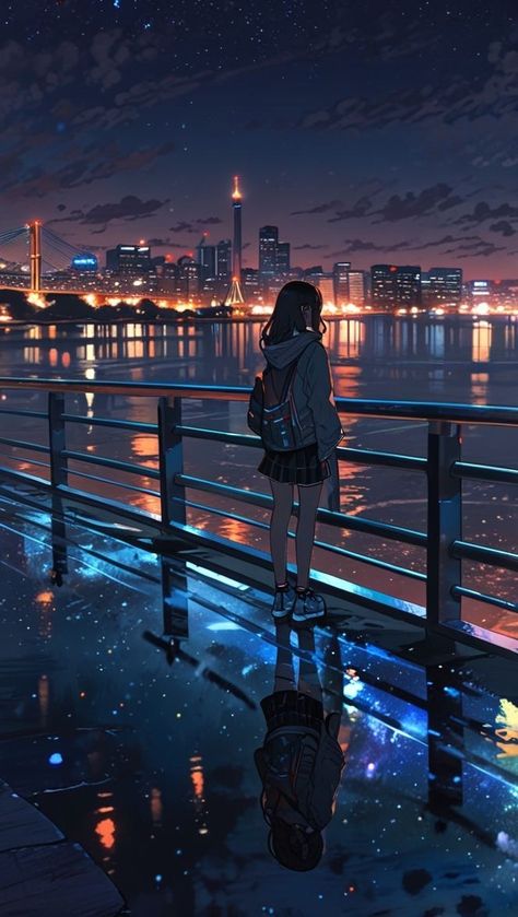 Dark Animation Wallpaper, Girl Animation Wallpaper, Dark Anime Scenery, Anime Scenery Wallpaper Aesthetic, Phone Wallpaper Dark Aesthetic, Aesthetic Animated Wallpaper, Phone Backgrounds Blue, Lofi Pic, Lofi Anime Aesthetic